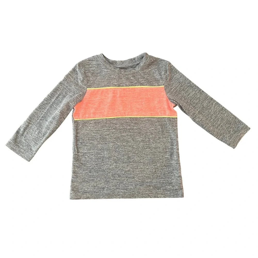 Cat & Jack Toddler Gray Heather Coral Stripe Long Sleeve Tee 2T (1055)